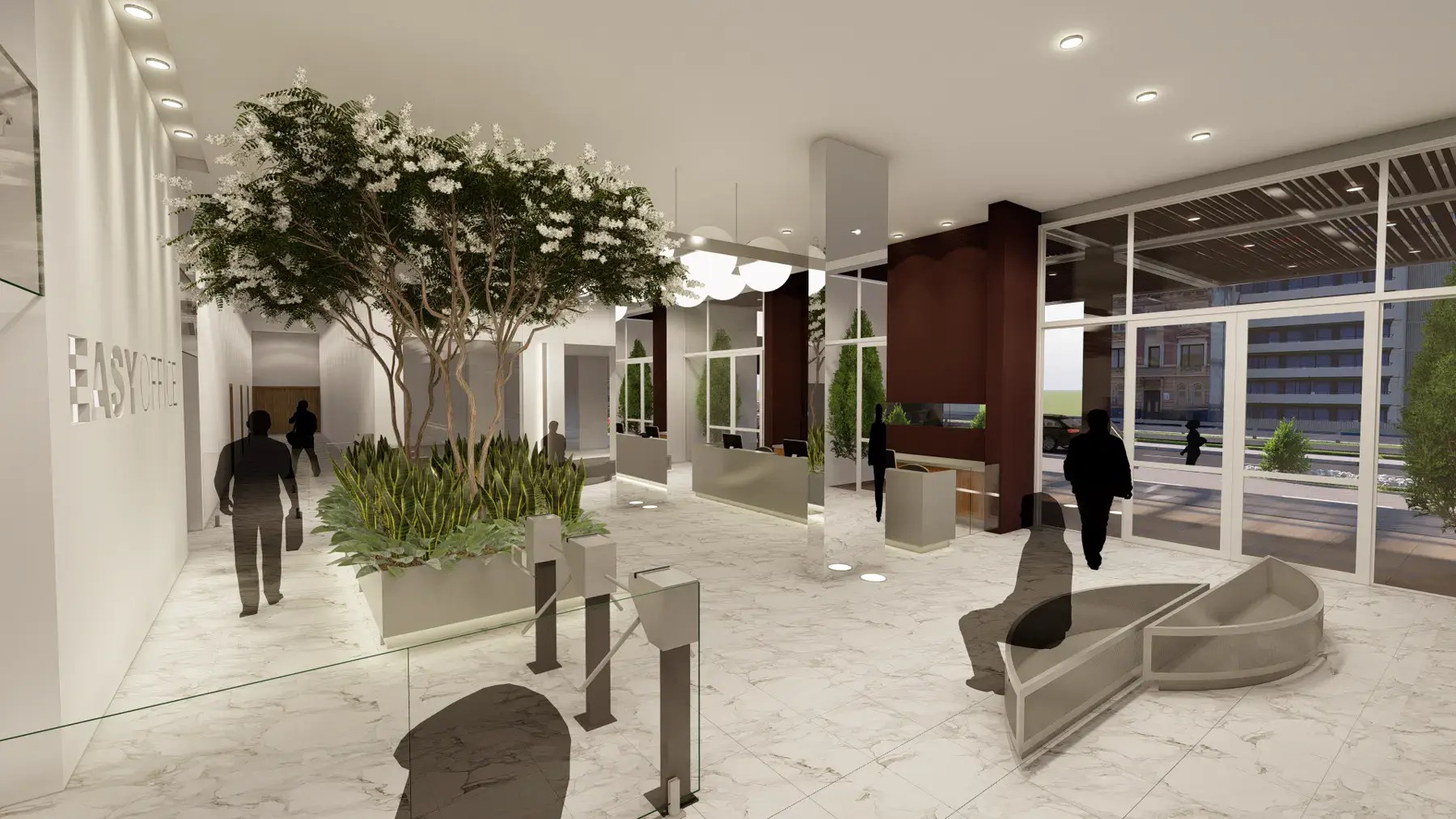 Lobby revitalizado do Easy Office